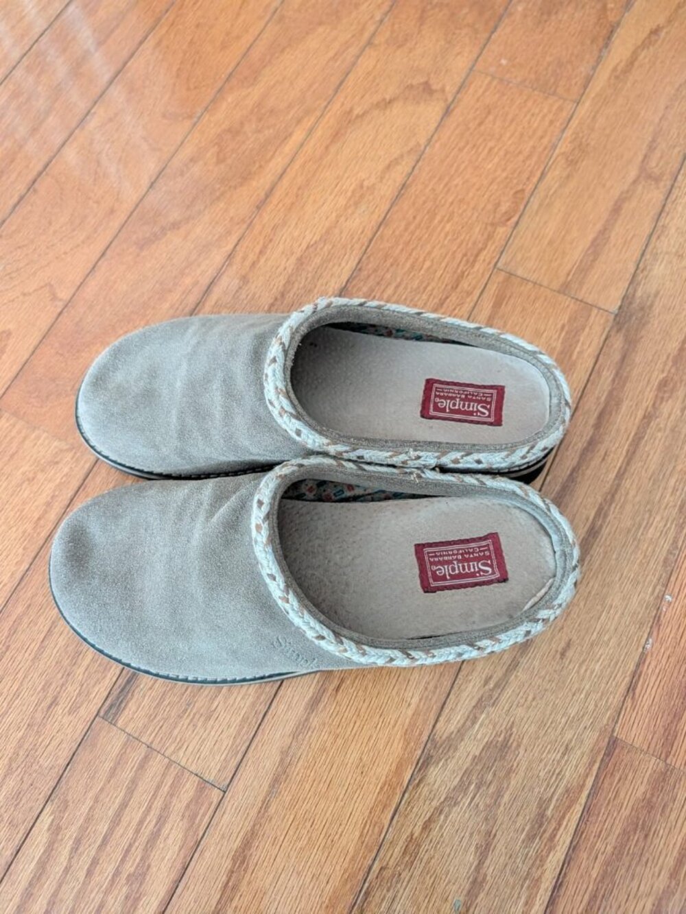 Simple Santa Barbara Clogs Brown Suede Leather  Slip On 1" heel Women s 6.5